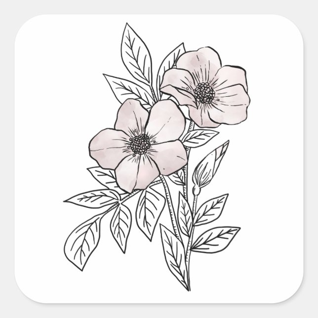 Adesivo Quadrado Flower watercolor line art, elemento estético (Frente)