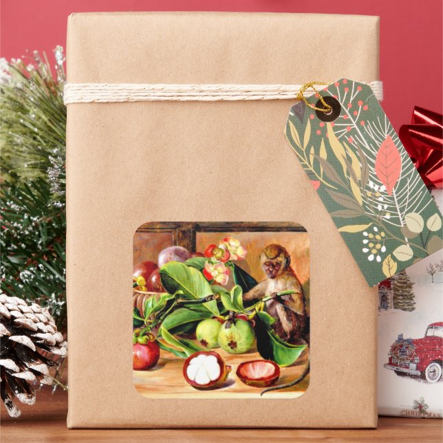 Adesivo Quadrado Flowers and fruit of Mangosteen; Singapore Monkey (Feriado)