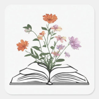 Adesivo Quadrado flowers growing from book