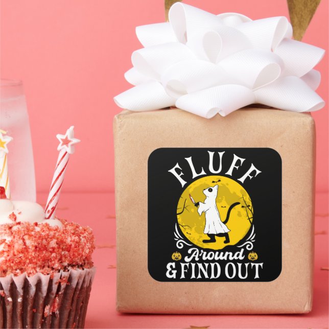 Adesivo Quadrado Fluff e descubra o gato do horror do Halloween (Festa)