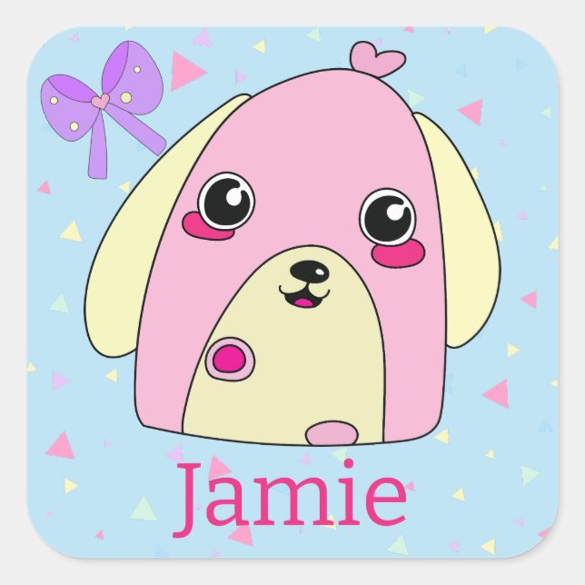 Adesivo Quadrado Fluff Heart the Cute Dog (Frente)