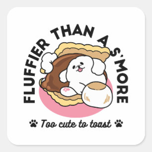 Adesivo Quadrado Fluffier Tha S’more - Cute Dog and Dessert Pun