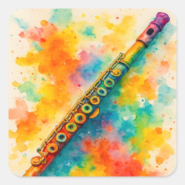 Adesivo Quadrado Fluto de Cores de Água Vibrantes (Frente)