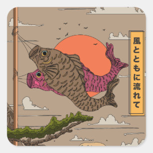 Adesivo Quadrado Fluxo com o Vento Koinobori