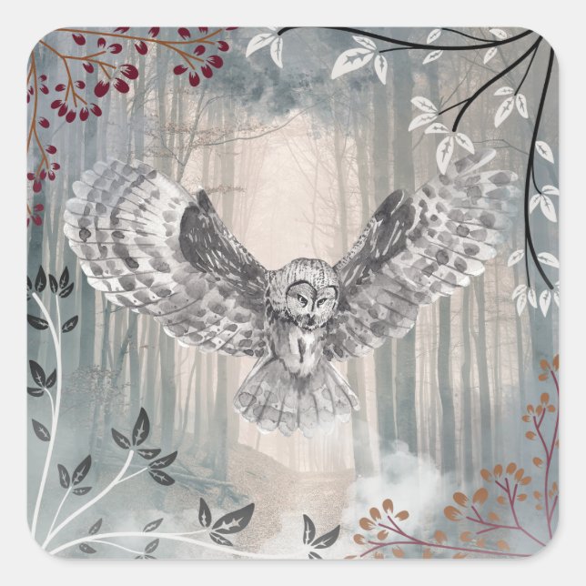 Adesivo Quadrado Flying Owl Sticker (Frente)