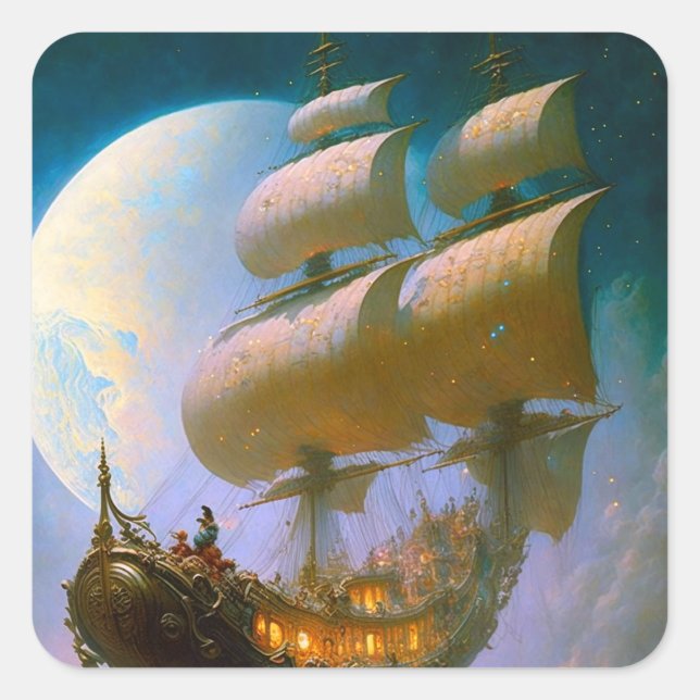 Adesivo Quadrado Flying Ship Fantasy Art (Frente)