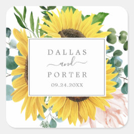 Adesivo Quadrado Focas de Envelope Rustic Sunflower Eucalyptus