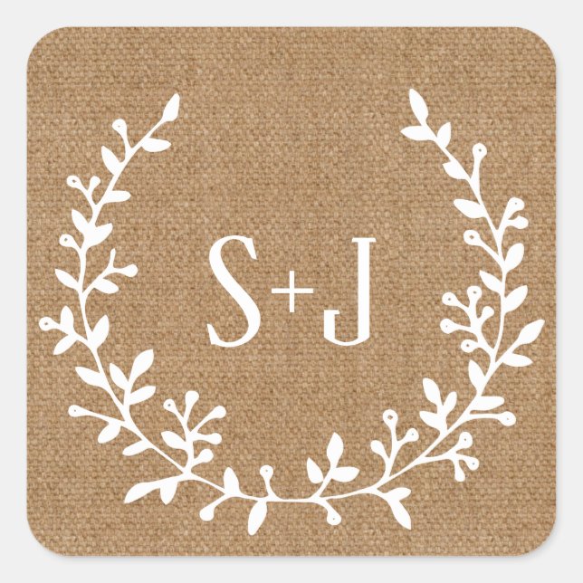 Adesivo Quadrado Foco de Casamento Rustic Burlap White Elegante (Frente)