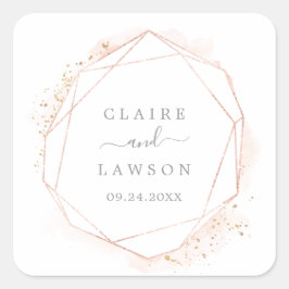 Adesivo Quadrado Focos de Envelope de Casamento de Aquarela Dourada