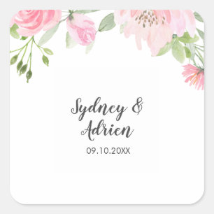 Adesivo Quadrado Focos de Envelope de Casamento de Peony primavera
