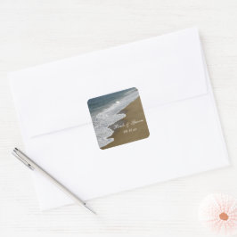 Adesivo Quadrado Focos de Envelope de Casamento de Praia e Oceano