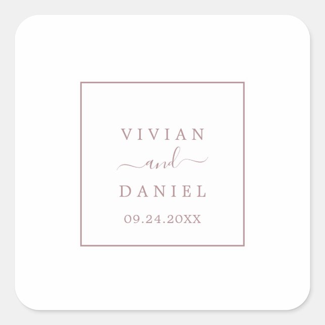 Adesivo Quadrado Focos de Envelope de Casamento Dourado Rosa minima (Frente)
