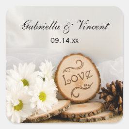 Adesivo Quadrado Focos de Envelope de Casamento Rustic White Daisy
