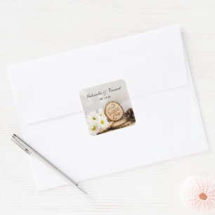 Adesivo Quadrado Focos de Envelope de Casamento Rustic White Daisy 