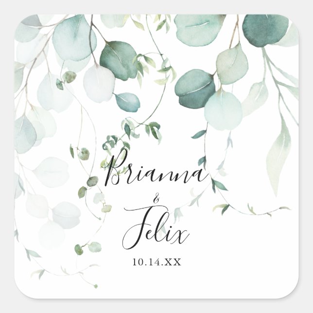 Adesivo Quadrado Focos de Envelope Eucalyptus Verdes de Verão (Frente)