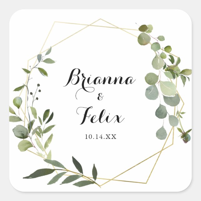 Adesivo Quadrado Focos de Envelope Tropical Dourados Geométricos (Frente)