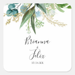 Adesivo Quadrado Focos de Envelope Verde Tropical Dourada