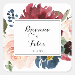 Adesivo Quadrado Focos de Envelopes de Casamento de Caligrafia Russ