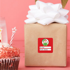 Adesivo Quadrado Fofo do Papai Noel Verde Natal Personalizado 