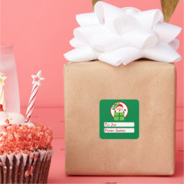 Adesivo Quadrado Fofo Do Papai Noel Verde Natal Personalizado 