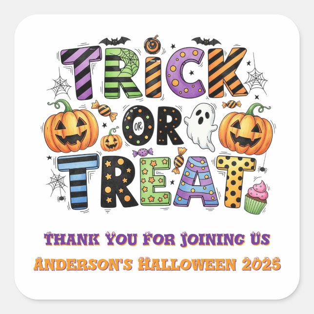 Adesivo Quadrado Fofo Personalizado Obrigado Halloween (Frente)