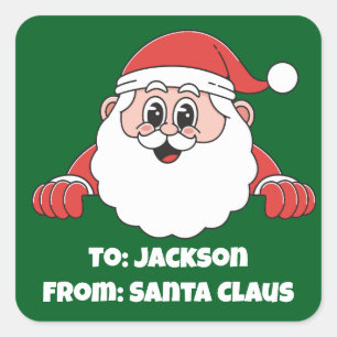 Adesivo Quadrado Fofo Personalizado Verde De Papai Noel