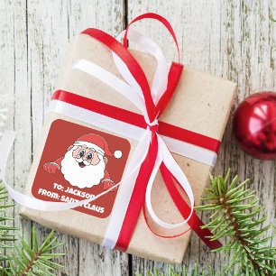 Adesivo Quadrado Fofo Personalizado Vermelho de Papai Noel