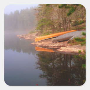 Adesivo Quadrado Foggy Canoe Campsite, Lago Kawnipi,
