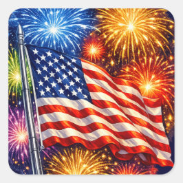 Adesivo Quadrado Fogos de Artifício da Bandeira Patriótica
