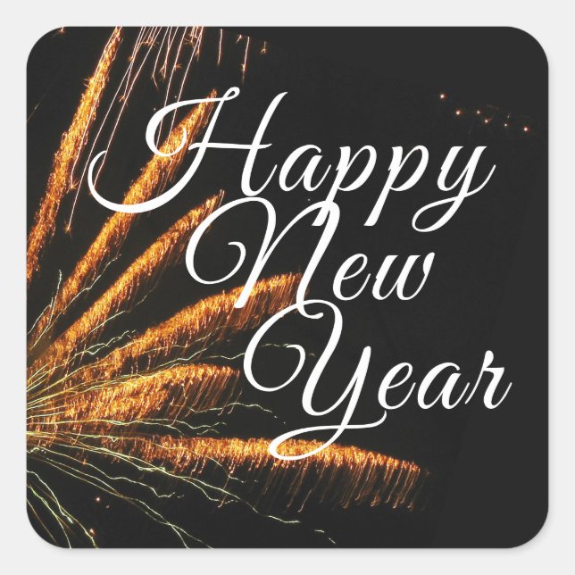 Adesivo Quadrado Fogos Festivos do feliz ano novo (Frente)
