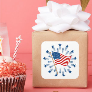 Adesivo Quadrado Fogueira Explosão de Estrelas da Bandeira American