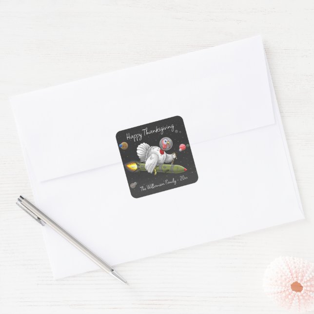 Adesivo Quadrado Foguete de Ação de Graças na Turquia (Envelope)