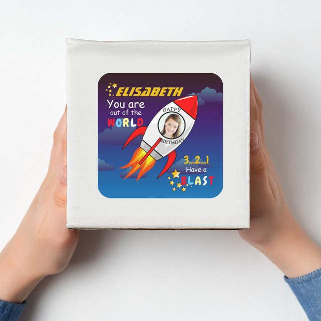 Adesivo Quadrado Foguete de Foguete Exterior Bonito Explodiu Aniver (Criador carregado)