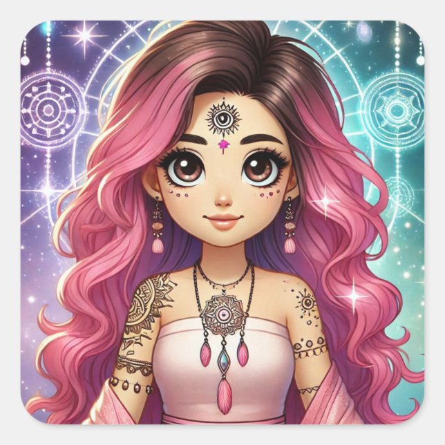 Adesivo Quadrado Folha adesiva de Sonho Rosa Radiante Aura (Frente)