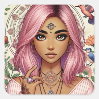 Adesivo Quadrado Folha adesiva de Sonho Rosa Radiante Aura