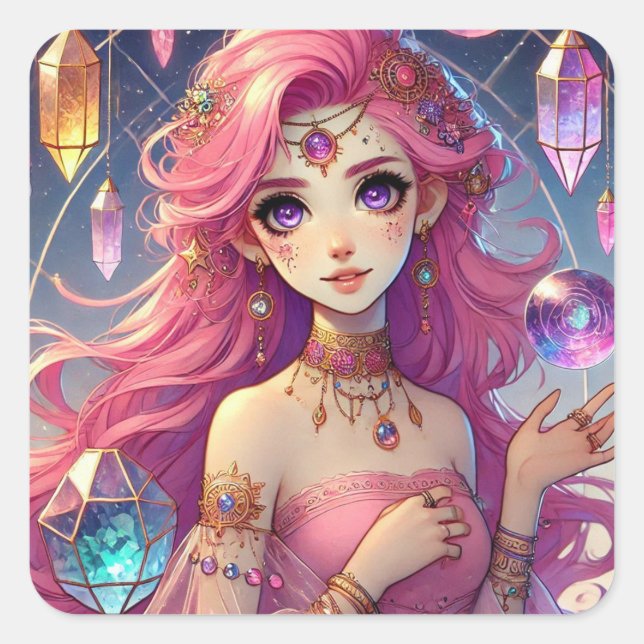 Adesivo Quadrado Folha adesiva de Sonho Rosa Radiante Aura (Frente)