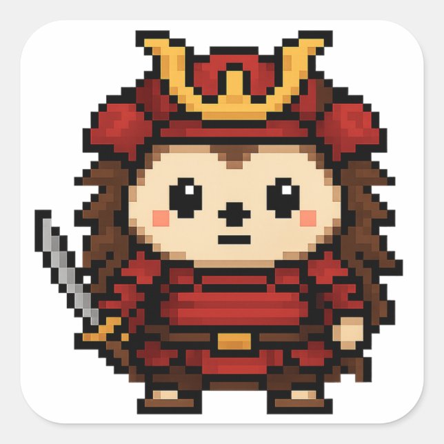 Adesivo Quadrado folha autocolante de hedgehog samurai (Frente)