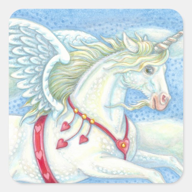 Adesivo Quadrado Folha de Corações Voadores Unicorn PEGASUS STICKER (Frente)