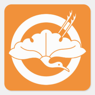 Adesivo Quadrado Folha de ginkgo em forma de grou em círculo