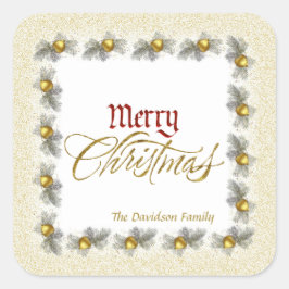 Adesivo Quadrado Folha de Ouro e Natal Vermelho Personalizado