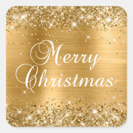 Adesivo Quadrado Folha de Ouro Glitérica Feliz Natal