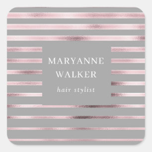 Adesivo Quadrado folha de ouro rosa metálico listra monograma eleg