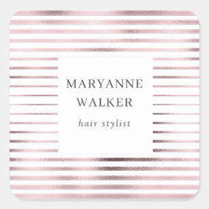 Adesivo Quadrado folha de ouro rosa metálico listra monograma elega