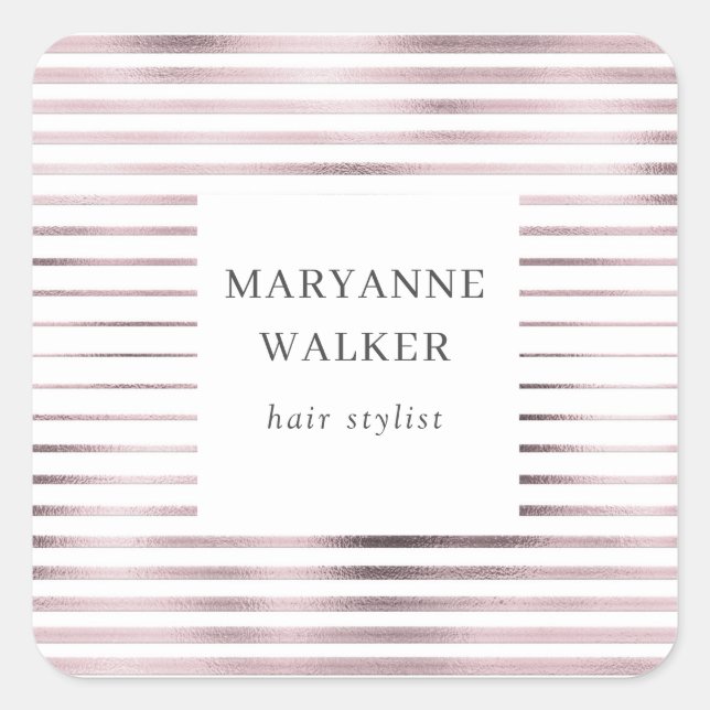 Adesivo Quadrado folha de ouro rosa metálico listra monograma elega (Frente)