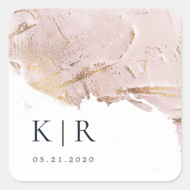 Adesivo Quadrado folha de ouro rosa texturizada Casamento Elegante