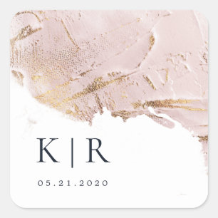 Adesivo Quadrado folha de ouro rosa texturizada Casamento Elegante