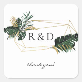 Adesivo Quadrado Folha de Palma Tropical Dourada 2 Monograma -