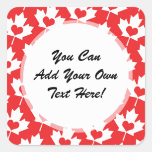 Adesivo Quadrado Folha de Sinalizador Clássico Canadense com Coraçã