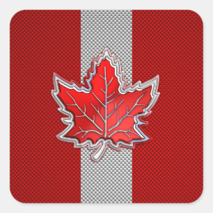 Adesivo Quadrado Folha de vermelho canadense no estilo de fibra de 