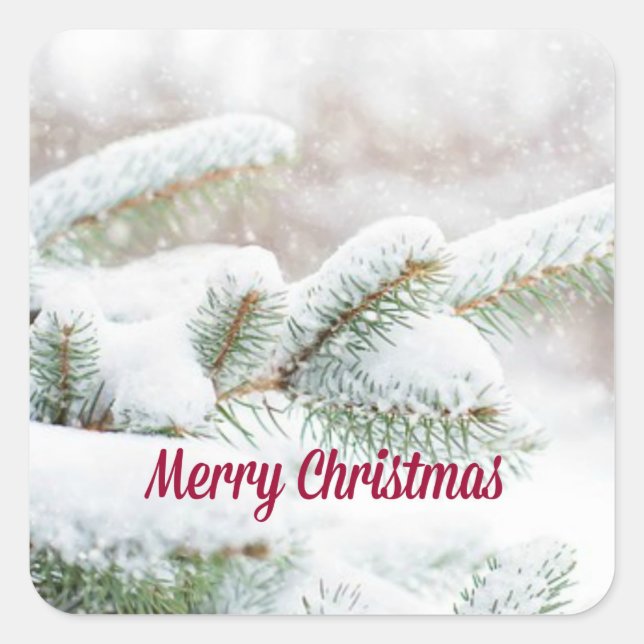 Adesivo Quadrado Folha de Vinheta Feliz de Natal (Frente)